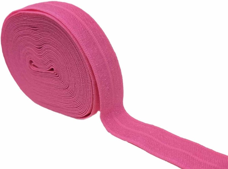 FAYADA Fold Over Elastic,5/8" Foldover FOE Trim Elastic Ribbon,Stretch FOE Band for Hair Ties Headbands Sewing Craft -5 Yards (Dark Pink) - Image 1
